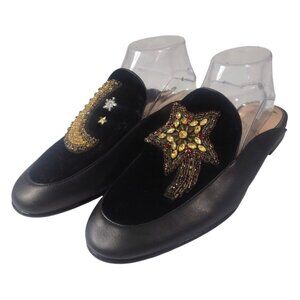 Sam Edelman Sz 11  Celestial Moon & Stars Black Velvet Leather Mules Whimsigoth